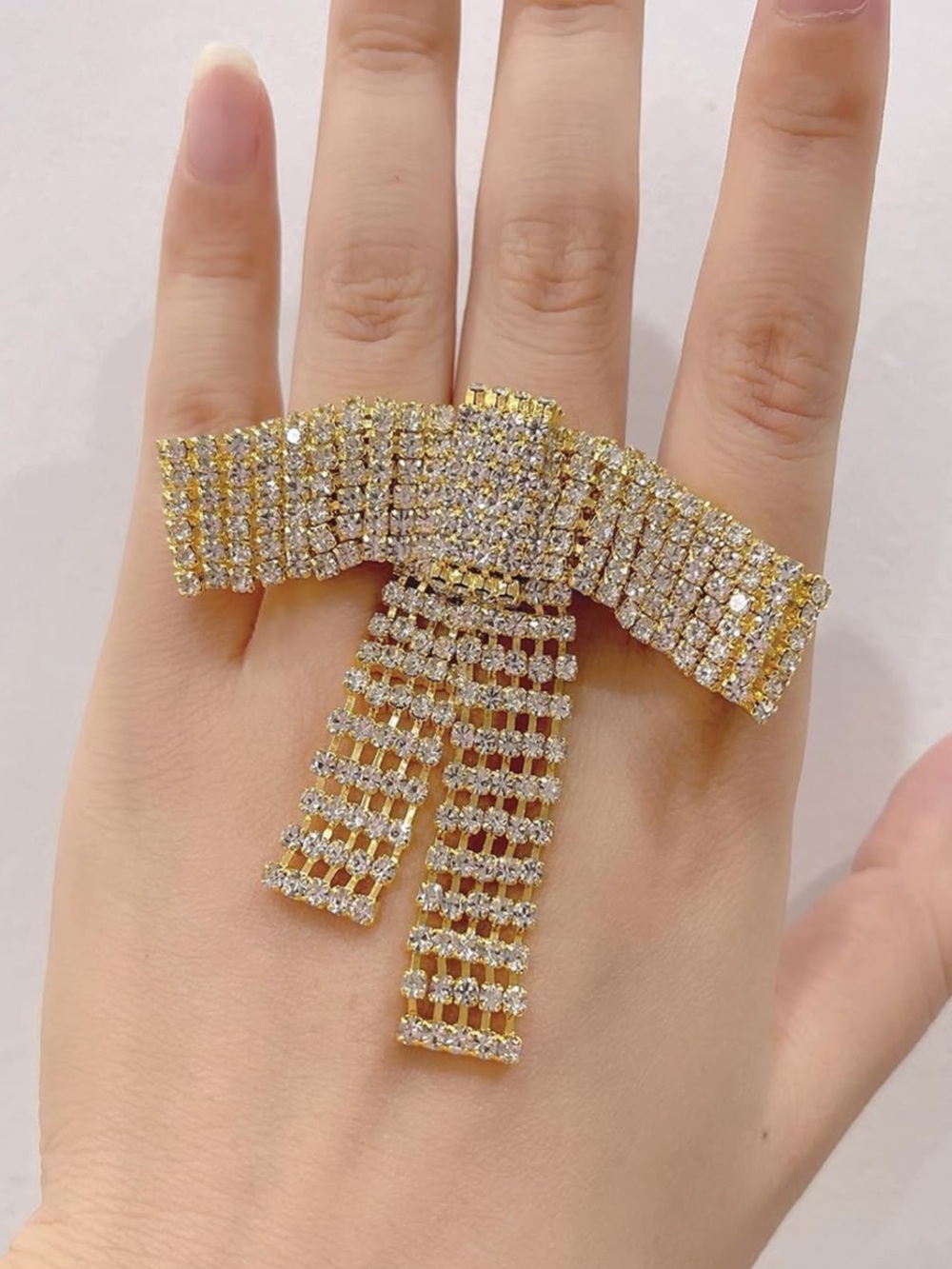Anthropologie Gold Crystal Bow Cocktail Ring